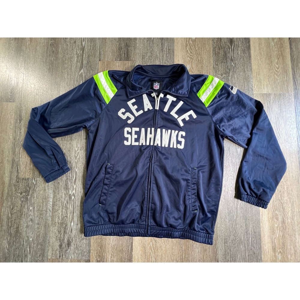 NFL Seattle Seahawks Track Jacket Mens XL Navy Blue Full Zip Embroidered Logo